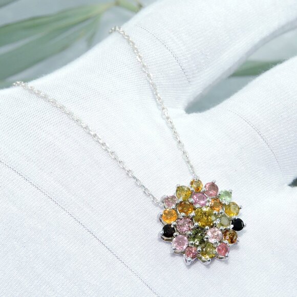 Tourmaline Gemstone Sterling Silver Pendant Necklace, Gift for Wife/her - Picture 2 of 6